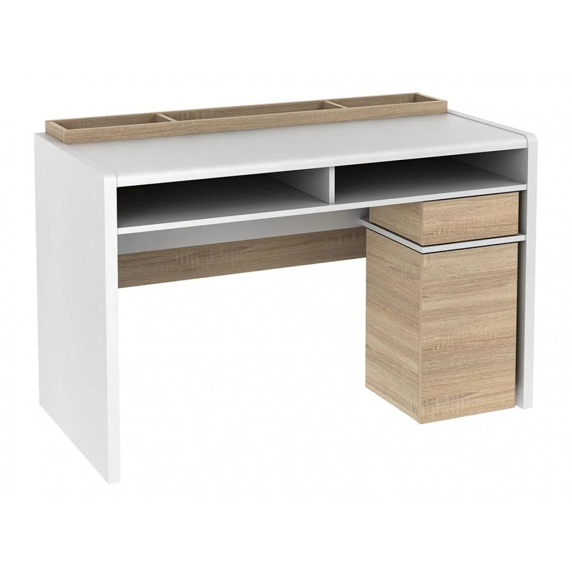 Vente-unique Bureau ASERRI Avec Rangements - Blanc Et Chêne 4 Vente-unique Bureau ASERRI Avec Rangements - Blanc Et Chêne – Image 4