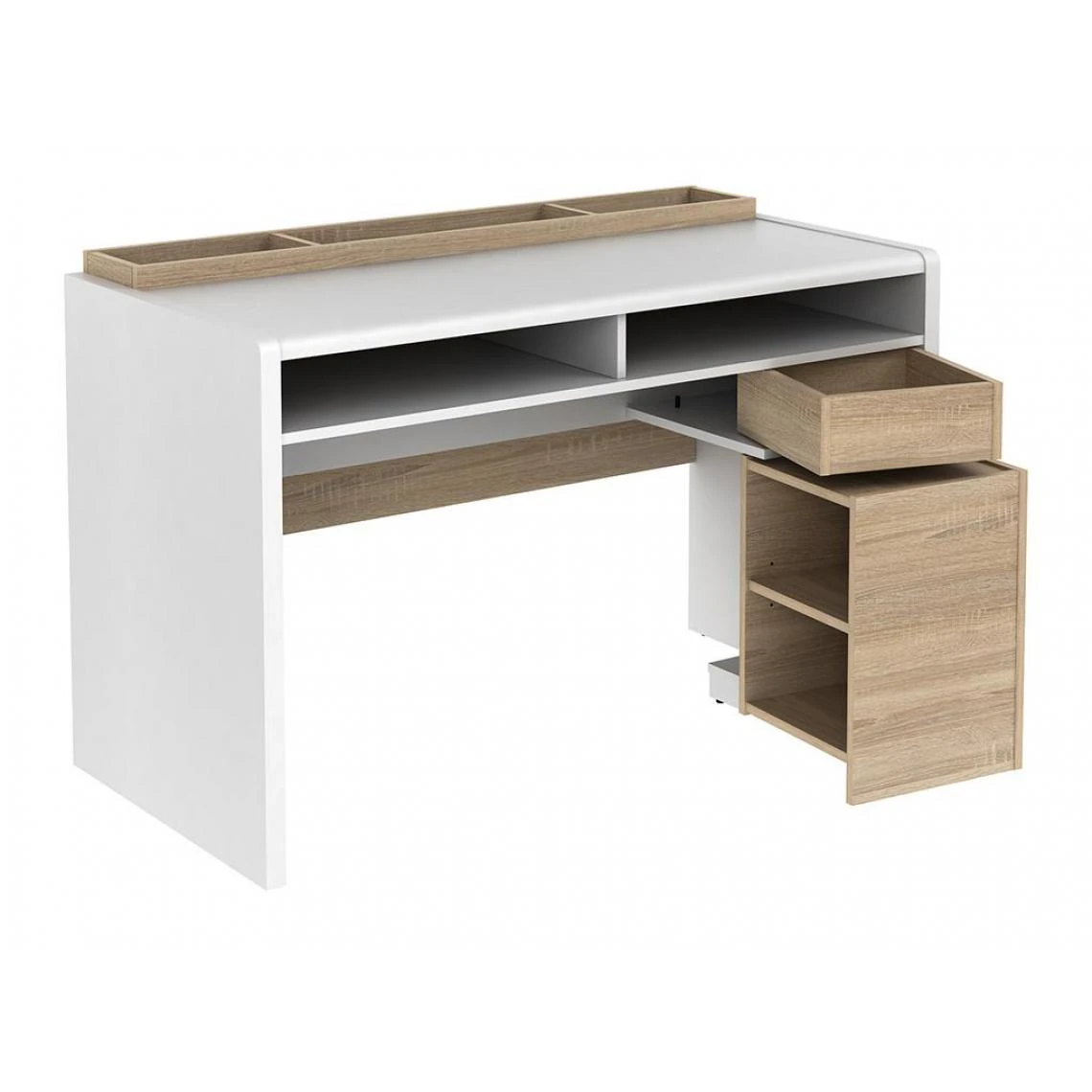 Vente-unique Bureau ASERRI Avec Rangements - Blanc Et Chêne 5 Vente-unique Bureau ASERRI Avec Rangements - Blanc Et Chêne – Image 5