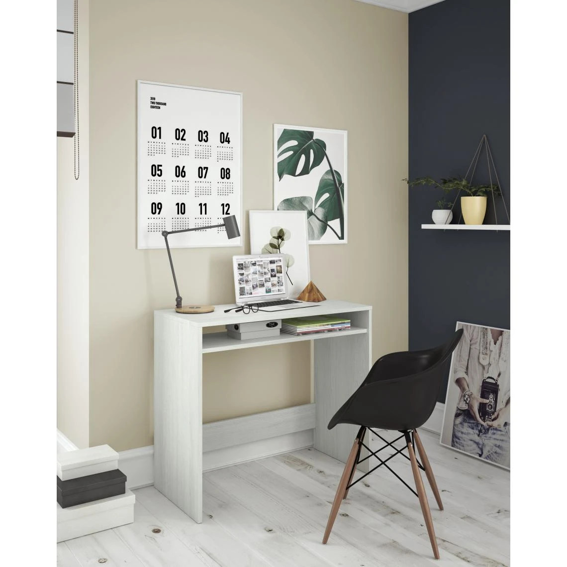 ALTER Bureau Avec étagère Fixe Sous La Table, Couleur Blanche Avec Effet B... 4 ALTER Bureau Avec étagère Fixe Sous La Table, Couleur Blanche Avec Effet B... – Image 4