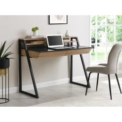 Vente-unique Bureau Avec Rangements - MDF Et Métal - Noir Et Naturel - SAMERI