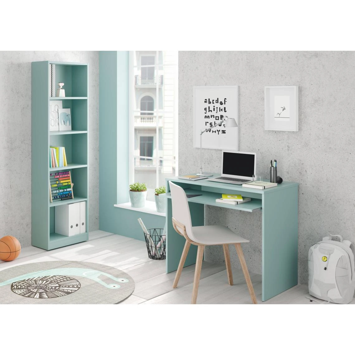 ALTER Bureau Avec Tablette Coulissante, Coloris Vert D'eau, 90 X 79 X 54 Cm. 2 ALTER Bureau Avec Tablette Coulissante, Coloris Vert D'eau, 90 X 79 X 54 Cm. – Image 2