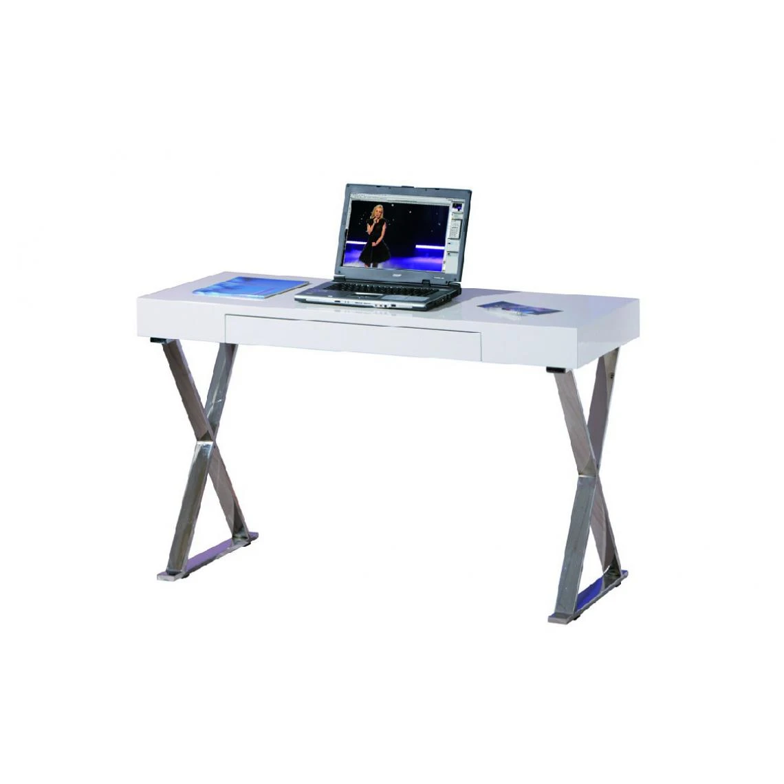 ALTER Bureau Avec Tiroir Et Pieds En Métal, Blanc Brillant, 120 X 75 X 55 C... 1 ALTER Bureau Avec Tiroir Et Pieds En Métal, Blanc Brillant, 120 X 75 X 55 C...