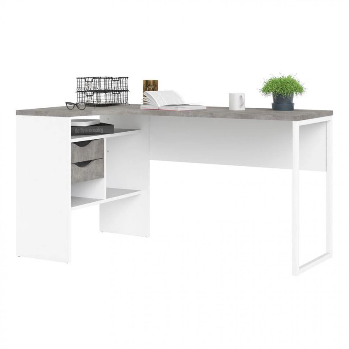 BUT Bureau D'angle ALKOR Imitation Béton Et Blanc 1 BUT Bureau D'angle ALKOR Imitation Béton Et Blanc