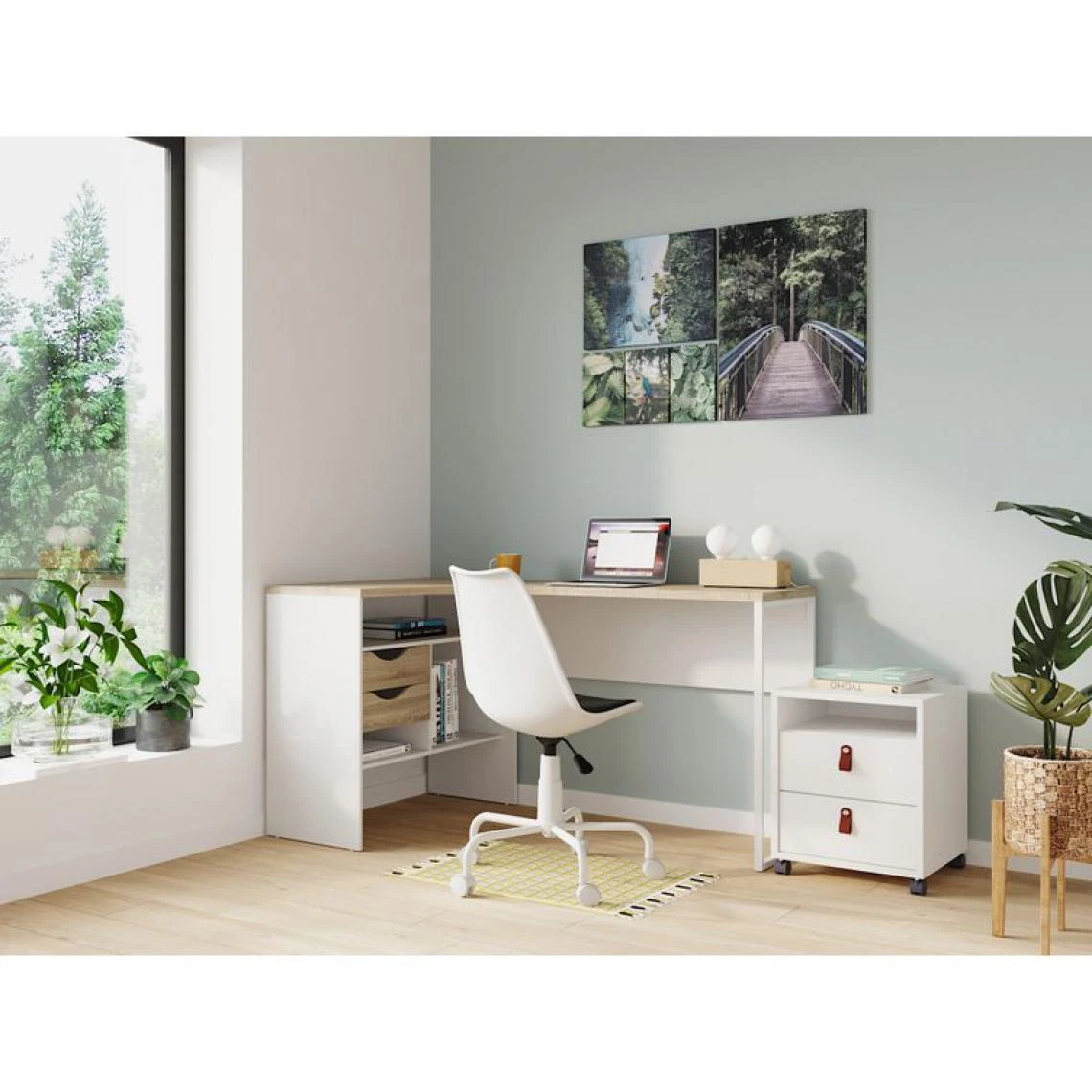 BUT Bureau D'angle ALKOR Imitation Chêne Clair/blanc 2 BUT Bureau D'angle ALKOR Imitation Chêne Clair/blanc – Image 2