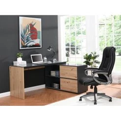 Vente-unique Bureau D'angle Avec 2 Porte Coulissantes - MDF - Coloris : Naturel Et ...