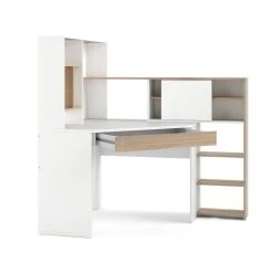 ALTER Bureau D'angle Avec Bibliothèque, Coloris Blanc Et Chêne, 138 X 141 ... -Magasin Dépôt Privé bureau dangle avec bibliotheque coloris blanc et chene 138 x 141 x 101 cm 11210276 29262320 1140x1140