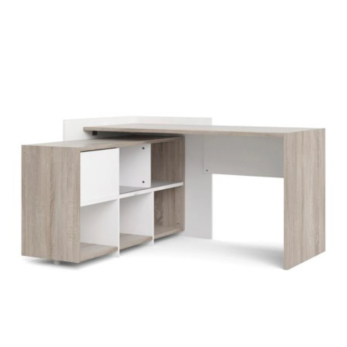 ALTER Bureau D'angle Avec étagère à Six Compartiments, Coloris Chêne Et ... 1 ALTER Bureau D'angle Avec étagère à Six Compartiments, Coloris Chêne Et ...