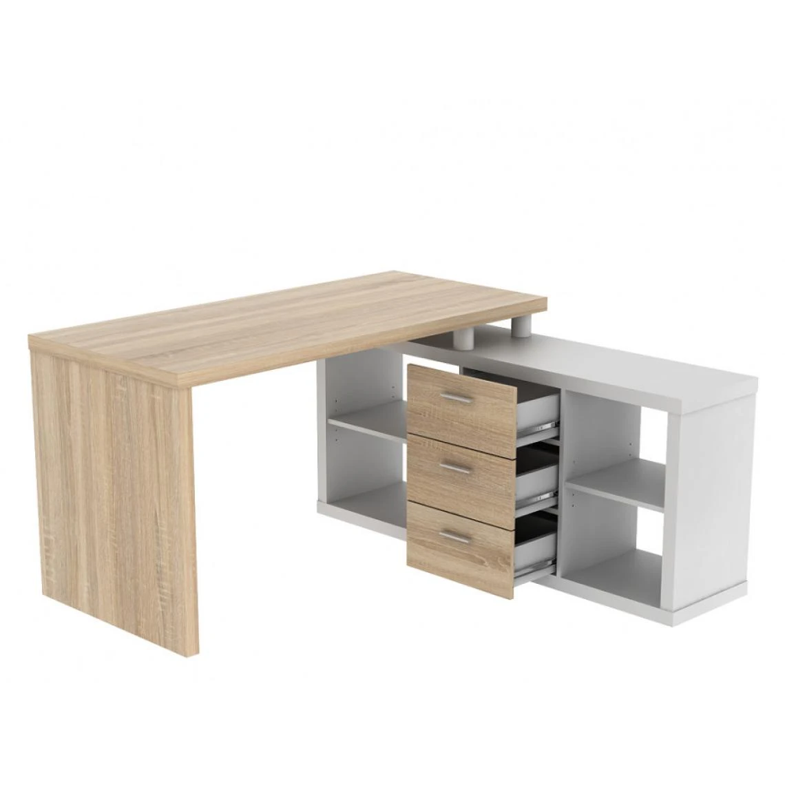 Vente-unique Bureau D'angle Avec Rangements ALDRIC III - Blanc & Chêne 3 Vente-unique Bureau D'angle Avec Rangements ALDRIC III - Blanc & Chêne – Image 3