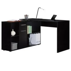 IDIMEX Bureau D'angle CARMEN Avec Meuble De Rangement, Décor Noir Mat