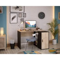 Pegane Bureau D'angle Droit Fabriqué En Panneaux De Mélamine Effet Chêne E... -Magasin Dépôt Privé bureau dangle droit fabrique en panneaux de melamine effet chene et noir longueur 120 x profondeur 90 x hauteur 77 cm 13132910 35691740 1140x1140