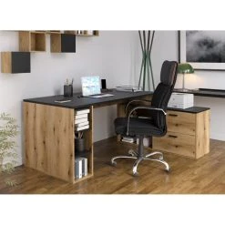 Pegane Bureau D'angle En Mélamine Coloris Imitation Chêne Rustique / Noir -... -Magasin Dépôt Privé bureau dangle en melamine coloris imitation chene rustique noir longueur 183 x profondeur 141 x hauteur 75 cm 13145046 35732120 1140x1140