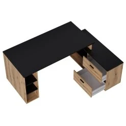 Pegane Bureau D'angle En Mélamine Coloris Imitation Chêne Rustique / Noir -... -Magasin Dépôt Privé bureau dangle en melamine coloris imitation chene rustique noir longueur 183 x profondeur 141 x hauteur 75 cm 13145046 35732122 1140x1140