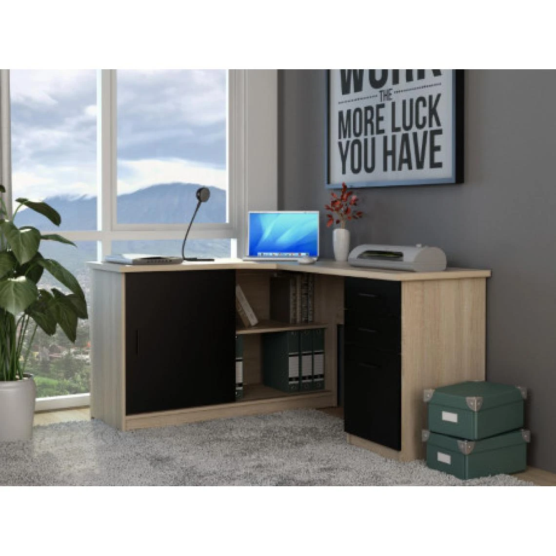 Vente-unique Bureau D'angle NORWY - 2 Portes & 2 Tiroirs - Chêne Et Noir 1 Vente-unique Bureau D'angle NORWY - 2 Portes & 2 Tiroirs - Chêne Et Noir