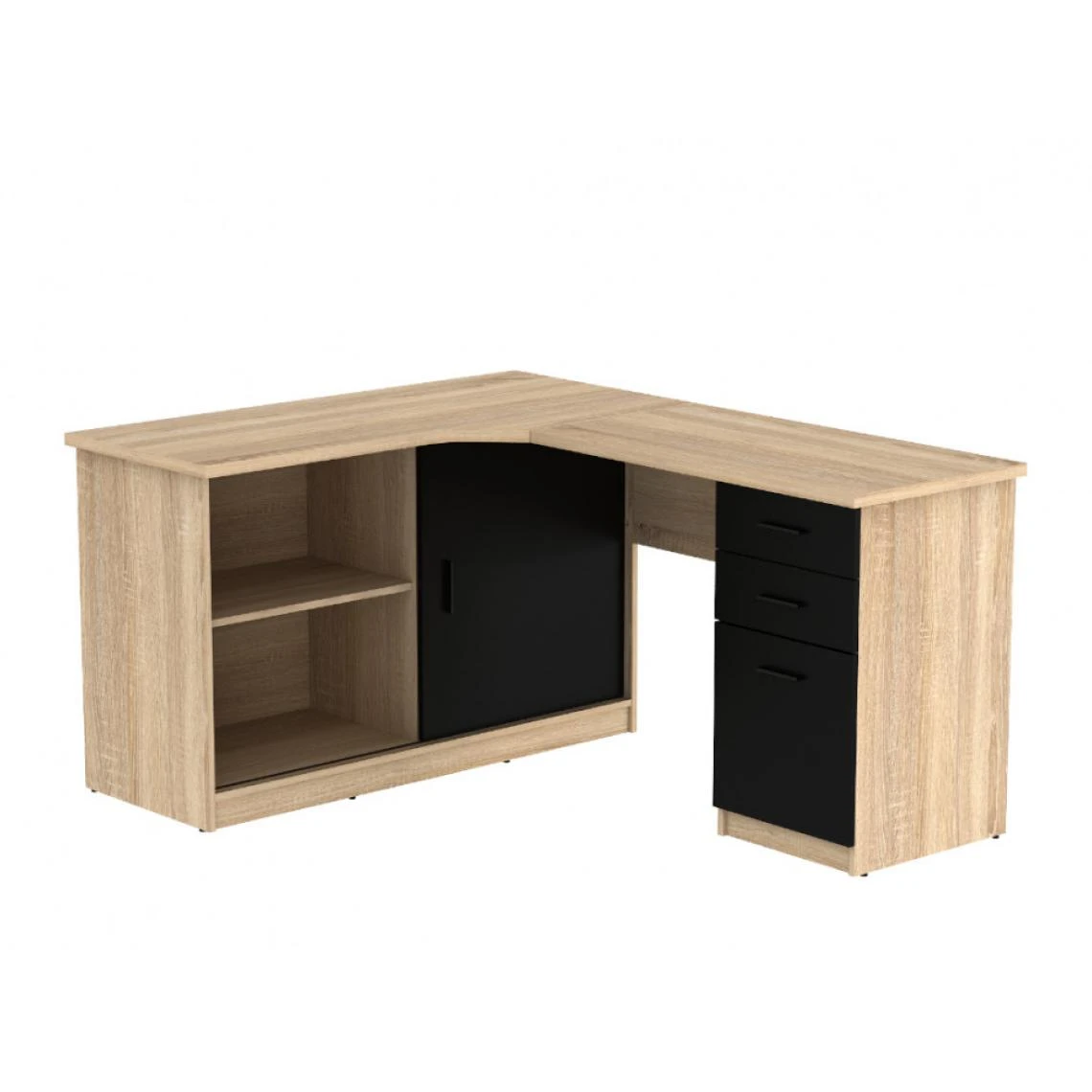 Vente-unique Bureau D'angle NORWY - 2 Portes & 2 Tiroirs - Chêne Et Noir 3 Vente-unique Bureau D'angle NORWY - 2 Portes & 2 Tiroirs - Chêne Et Noir – Image 3