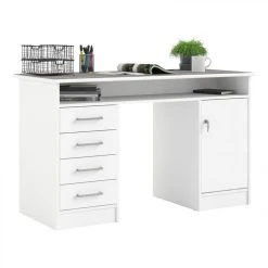 BUT Bureau Droit LEXIK Blanc Et Imitation Béton