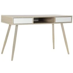 Pegane Bureau En MDF Naturel / Blanc Et Métal - Longueur 120 X Hauteur 74.5 ...