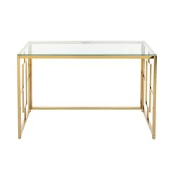 Vente-unique Bureau En Verre Trempé Et Acier - Doré Et Transparent - CLOTILDE -Magasin Dépôt Privé bureau en verre trempe et acier dore et transparent clotilde 13691224 37741834 1140x1140