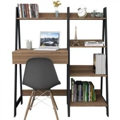 SANS MARQUE Bureau Et Etagère Châtaignier Noir