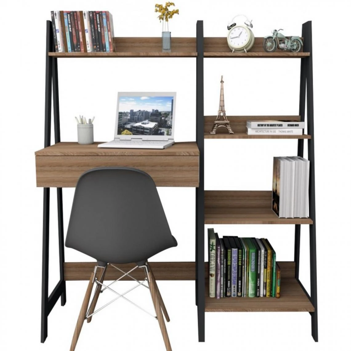 SANS MARQUE Bureau Et Etagère Châtaignier Noir 1 SANS MARQUE Bureau Et Etagère Châtaignier Noir