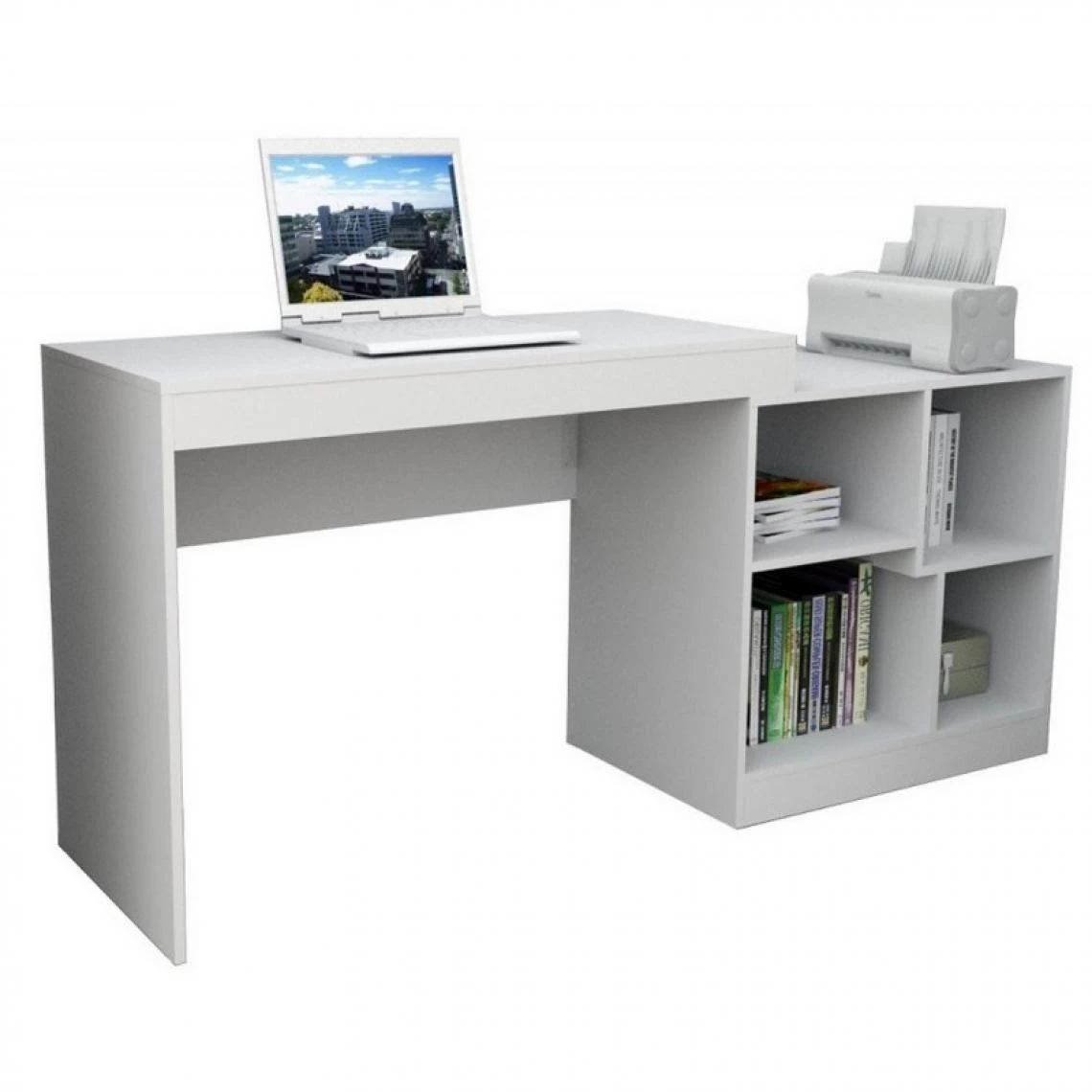 SANS MARQUE Bureau Et Rangement Intégré Blanc 2 SANS MARQUE Bureau Et Rangement Intégré Blanc – Image 2