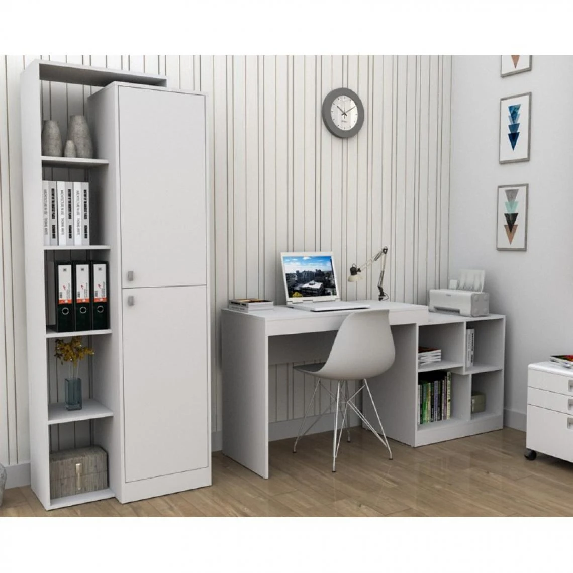 SANS MARQUE Bureau Et Rangement Intégré Blanc 3 SANS MARQUE Bureau Et Rangement Intégré Blanc – Image 3