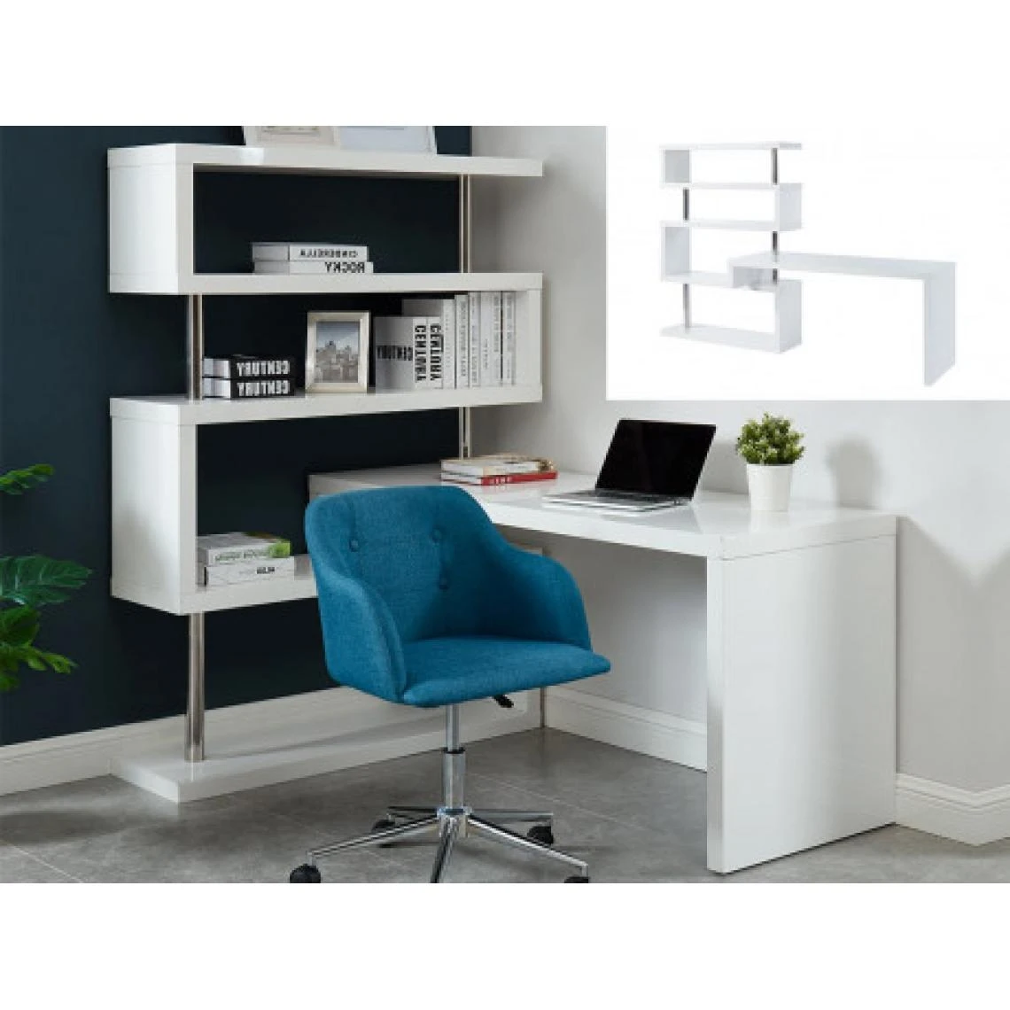 Vente-unique Bureau Extensible NICEPHORE Avec étagères - MDF Laqué Blanc 1 Vente-unique Bureau Extensible NICEPHORE Avec étagères - MDF Laqué Blanc