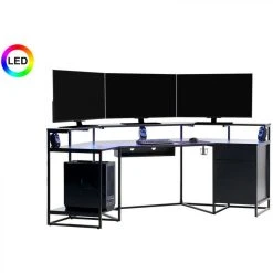 Bxgaming Bureau Gamer LED HARDCORE GAMER Noir