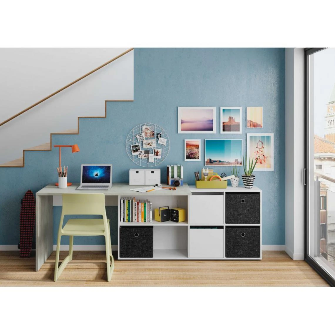 Usinestreet Bureau MARION Avec Caissons Multipositions - Blanc / Béton 2 Usinestreet Bureau MARION Avec Caissons Multipositions - Blanc / Béton – Image 2