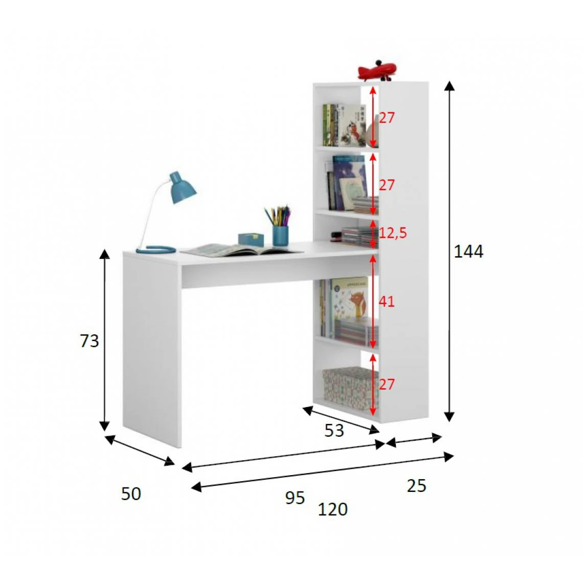 ALTER Bureau Réversible Avec Bibliothèque à Cinq étagères, Couleur Blan... 5 ALTER Bureau Réversible Avec Bibliothèque à Cinq étagères, Couleur Blan... – Image 5