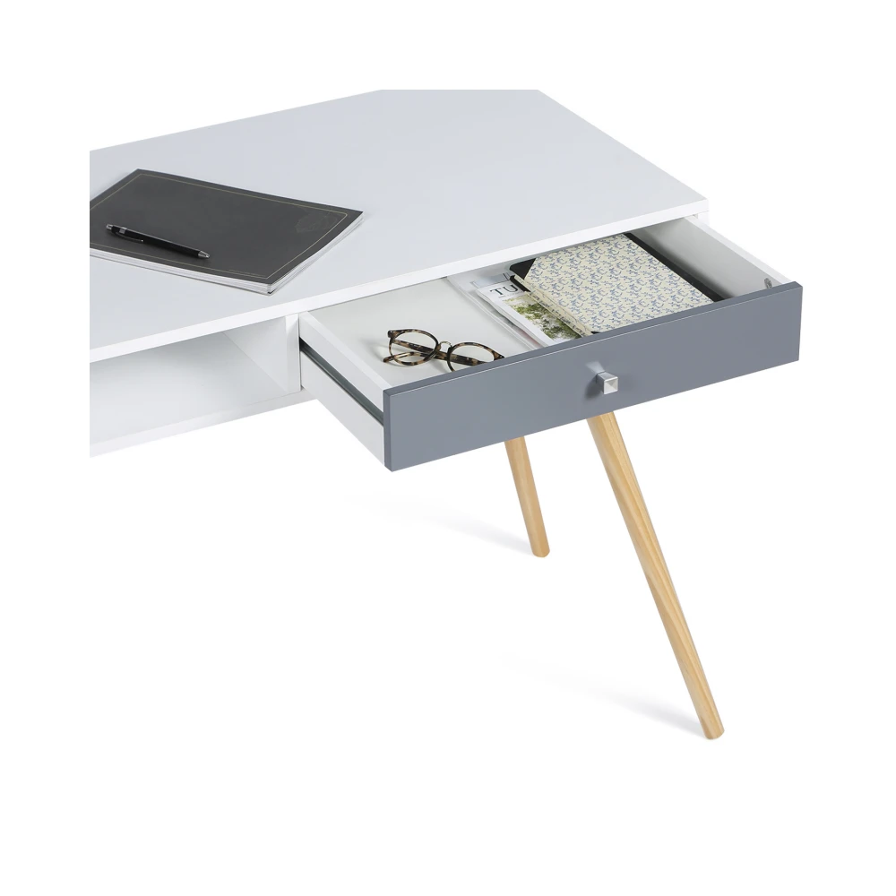 Idmarket Bureau Scandinave EFFIE 1 Tiroir – Bois Blanc Et Gris 3 Idmarket Bureau Scandinave EFFIE 1 Tiroir – Bois Blanc Et Gris – Image 3