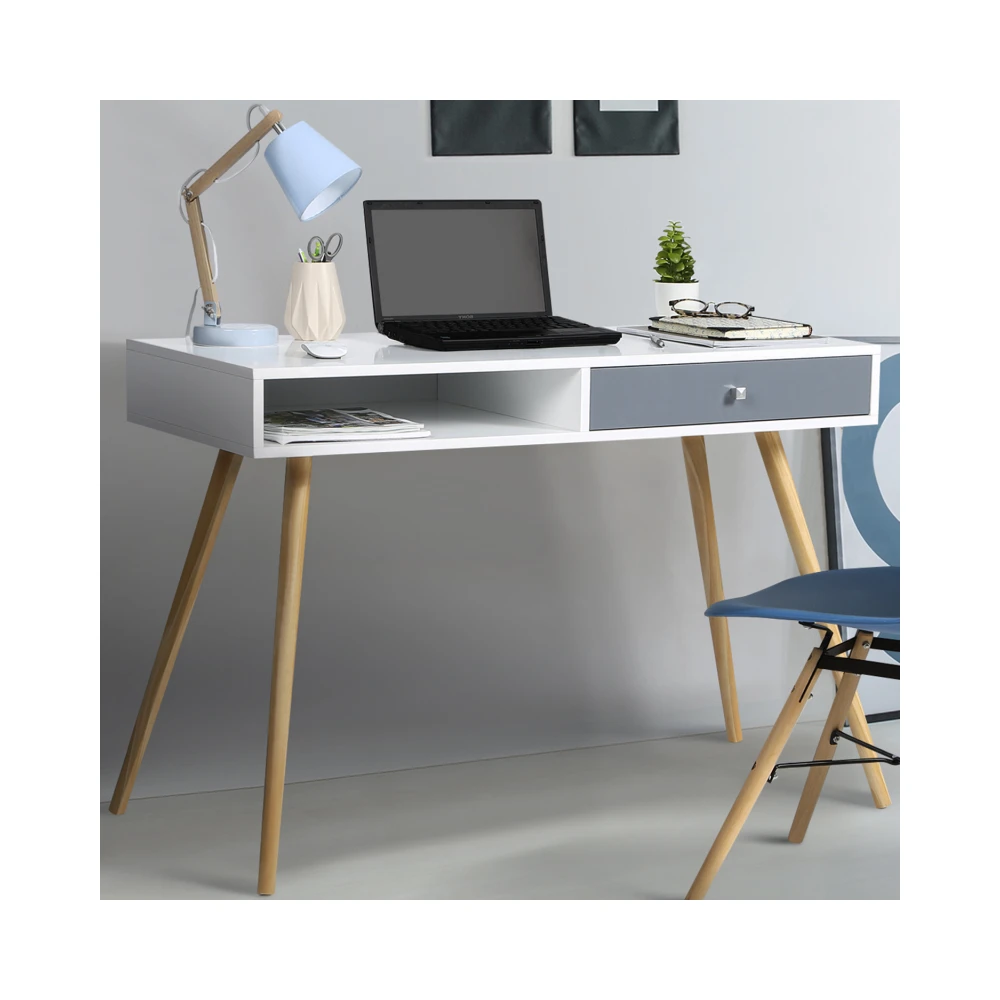 Idmarket Bureau Scandinave EFFIE 1 Tiroir – Bois Blanc Et Gris 1 Idmarket Bureau Scandinave EFFIE 1 Tiroir – Bois Blanc Et Gris