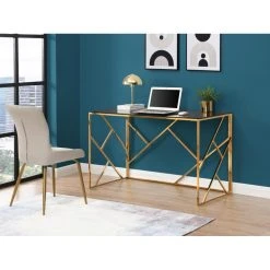 Vente-unique Bureau En Verre Trempé Et Acier - Doré Et Noir - ATHENA