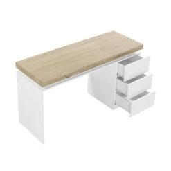 Vente-unique Bureau Avec 3 Tiroirs Et LEDs - MDF Laqué Blanc Et Naturel - HALO -Magasin Dépôt Privé bureau traditionnel halo 12978784 35262450 1140x1140