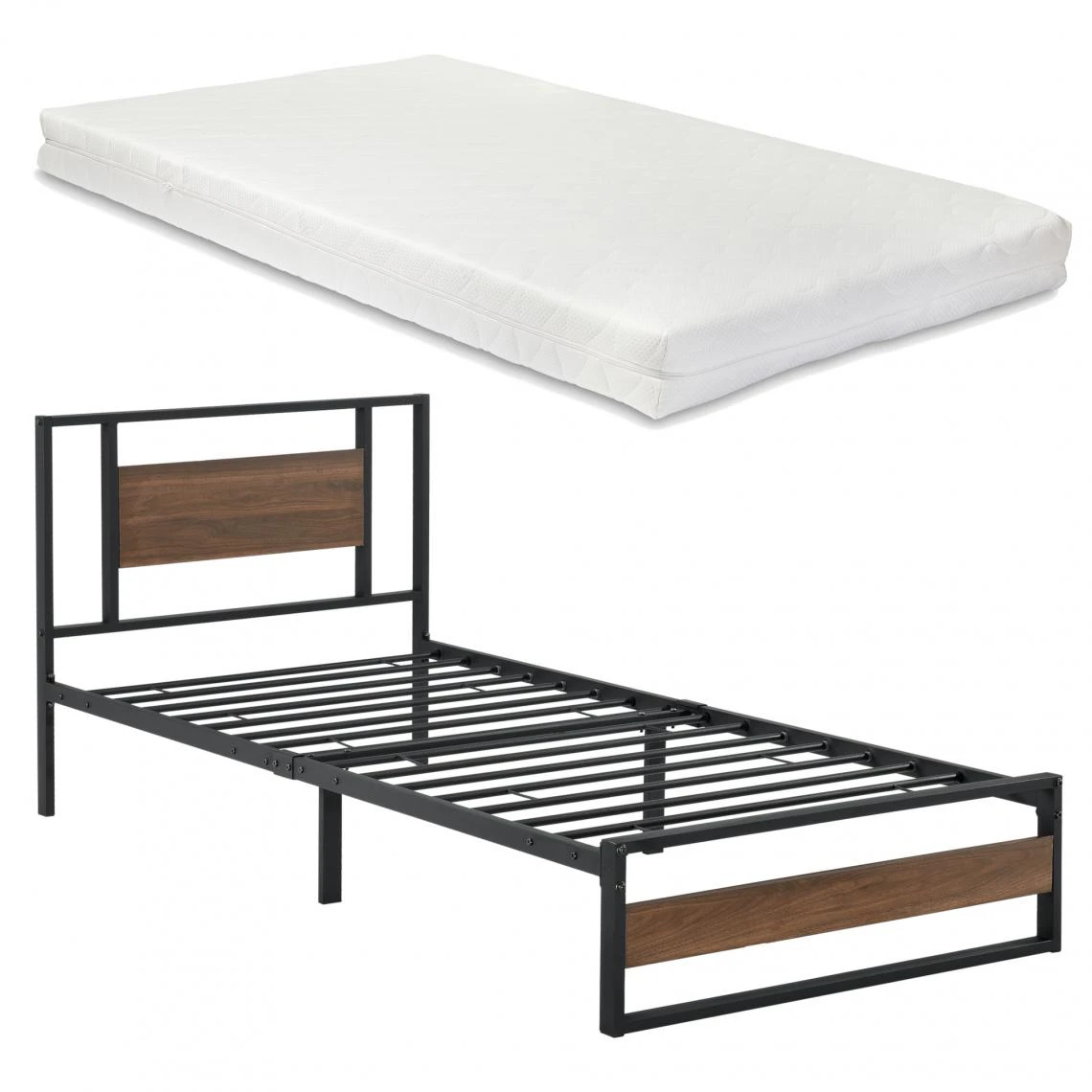 En.casa Cadre De Lit Simple Villach Matelas 90 X 200 Cm Noir Mat Effet Noyer [... 1 En.casa Cadre De Lit Simple Villach Matelas 90 X 200 Cm Noir Mat Effet Noyer [...