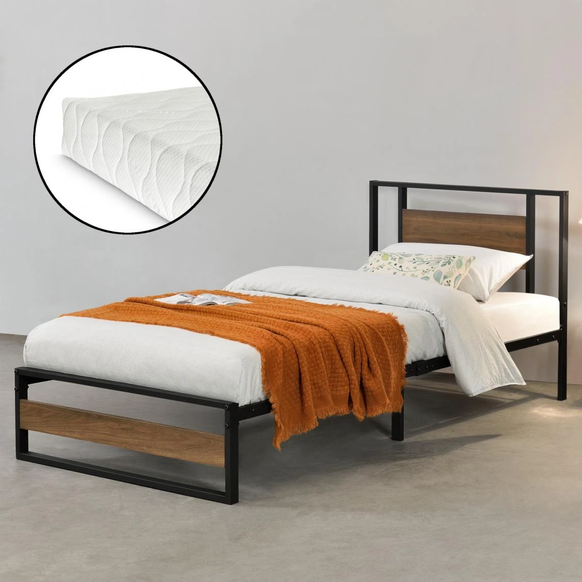 En.casa Cadre De Lit Simple Villach Matelas 90 X 200 Cm Noir Mat Effet Noyer [... 2 En.casa Cadre De Lit Simple Villach Matelas 90 X 200 Cm Noir Mat Effet Noyer [... – Image 2