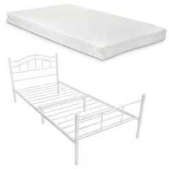 En.casa Cadre De Lit Standard Avec Matelas Florenz En Métal 90 X 200 Cm Blan...