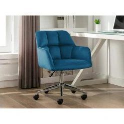 Vente-unique Chaise De Bureau - Velours - Bleu - Hauteur Réglable - PEGA