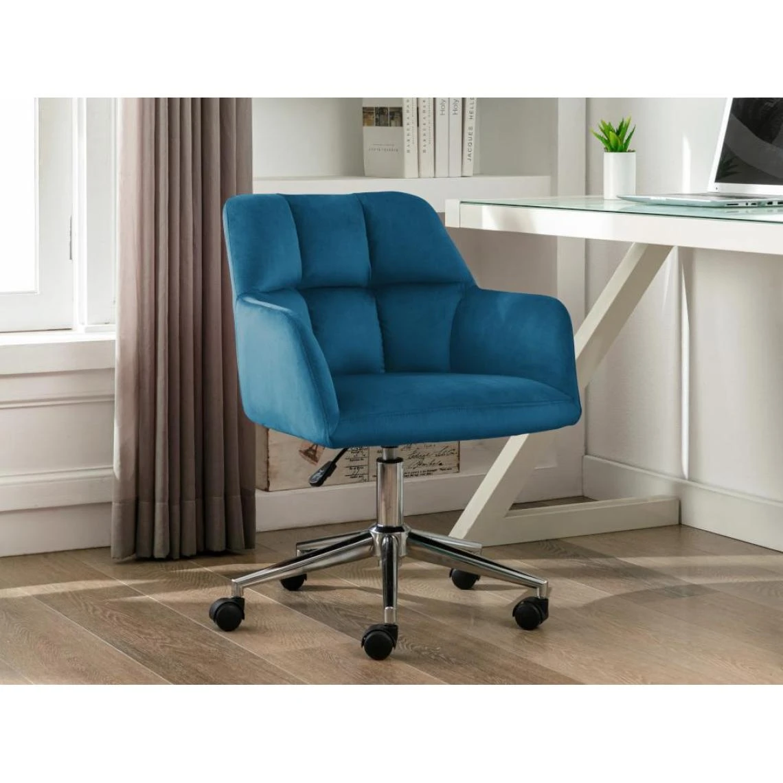 Vente-unique Chaise De Bureau - Velours - Bleu - Hauteur Réglable - PEGA 1 Vente-unique Chaise De Bureau - Velours - Bleu - Hauteur Réglable - PEGA
