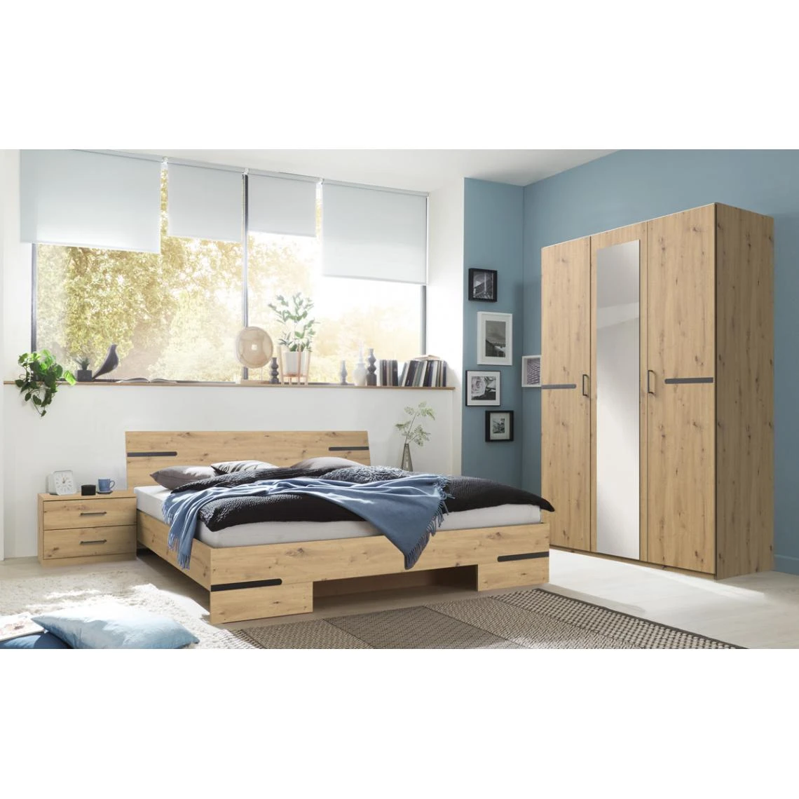 Pegane Chambre à Coucher Complète Adulte (lit 160x200cm + 2 Chevets + Armoi... 1 Pegane Chambre à Coucher Complète Adulte (lit 160x200cm + 2 Chevets + Armoi...
