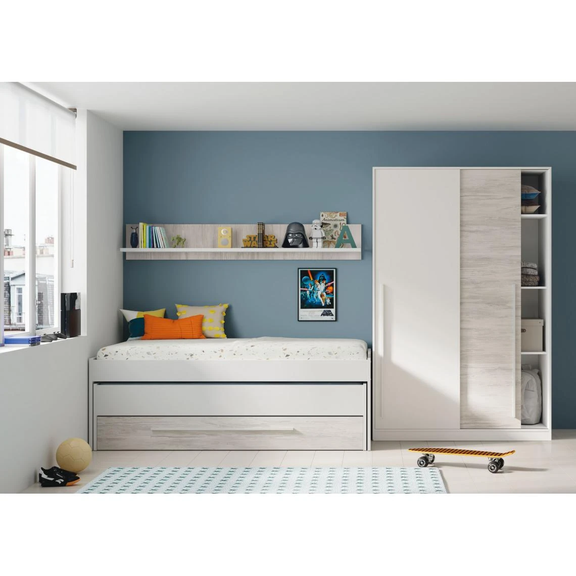 ALTER Chambre D'enfant Avec Lit Et étagère, Coloris Blanc, Dimensions 199 ... 2 ALTER Chambre D'enfant Avec Lit Et étagère, Coloris Blanc, Dimensions 199 ... – Image 2