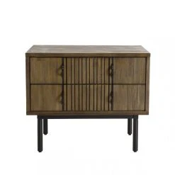 MACABANE Chevet 2 Tiroirs Acacia Pieds Métal GINO