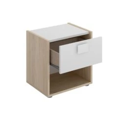 Vente-unique Table De Chevet SONIA - 1 Tiroir Et 1 Niche - Coloris : Chêne Et Blan... -Magasin Dépôt Privé chevet 380331