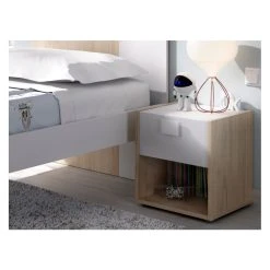 Vente-unique Table De Chevet SONIA - 1 Tiroir Et 1 Niche - Coloris : Chêne Et Blan... -Magasin Dépôt Privé chevet 381433