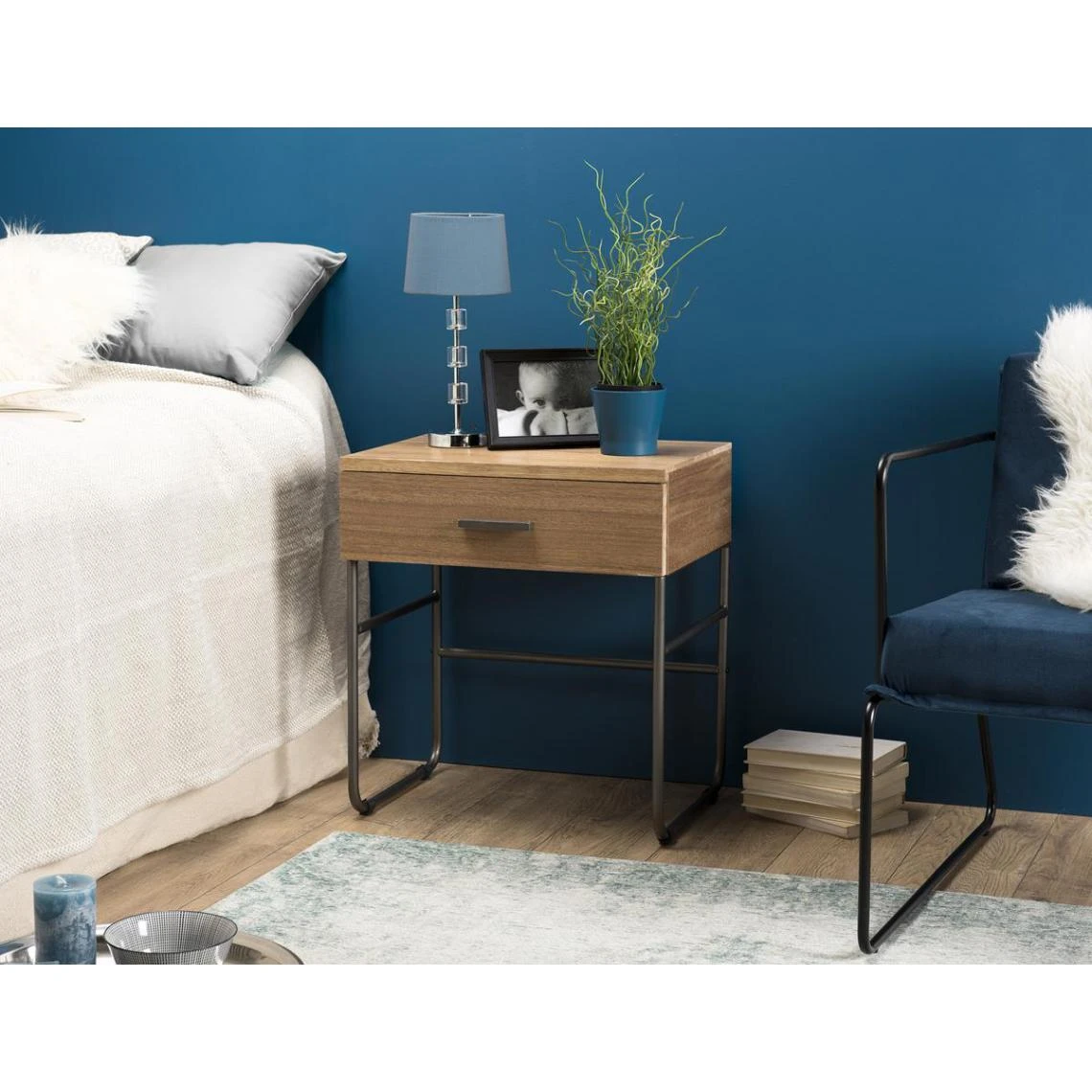MACABANE Chevet 1 Tiroir En Bois Et Pieds Métal CARLA 2 MACABANE Chevet 1 Tiroir En Bois Et Pieds Métal CARLA – Image 2