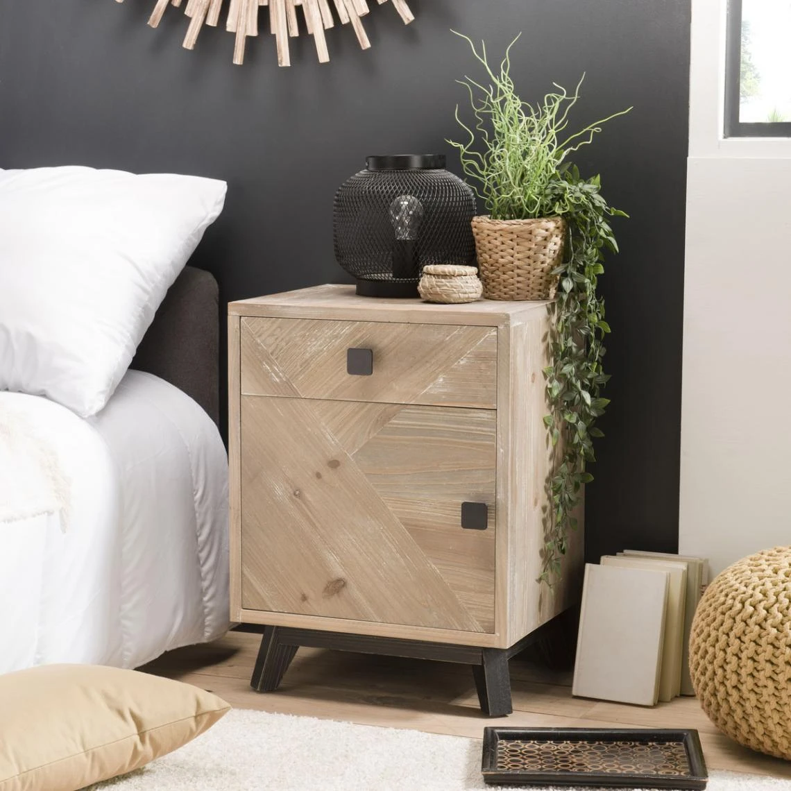 MACABANE Chevet MANDY Scandi 1 Tiroir 1 Porte 1 MACABANE Chevet MANDY Scandi 1 Tiroir 1 Porte