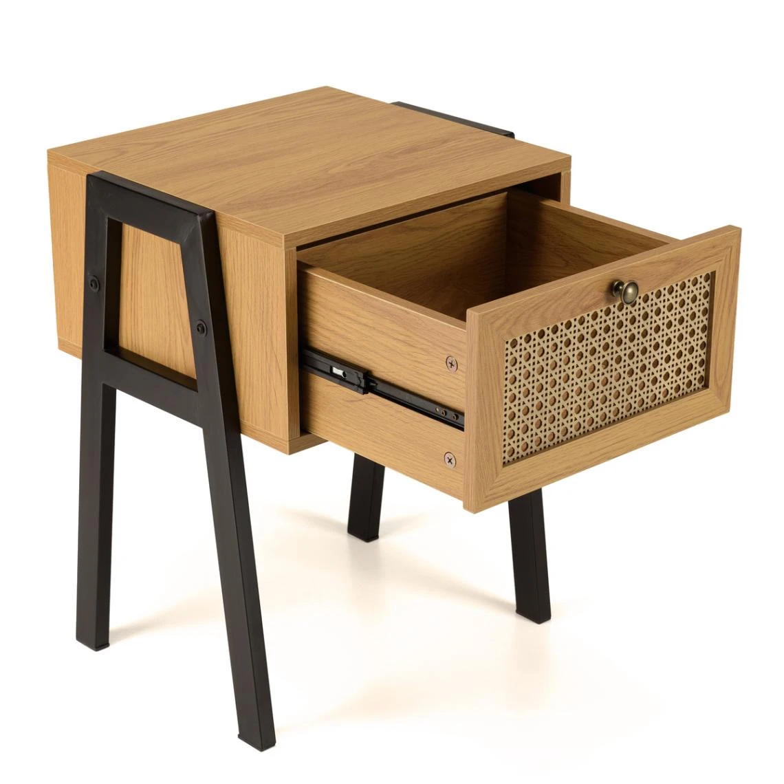 MACABANE Chevet Marron 1 Tiroir Effet Cannage Pieds Inclinés Métal CHARLIE 4 MACABANE Chevet Marron 1 Tiroir Effet Cannage Pieds Inclinés Métal CHARLIE – Image 4