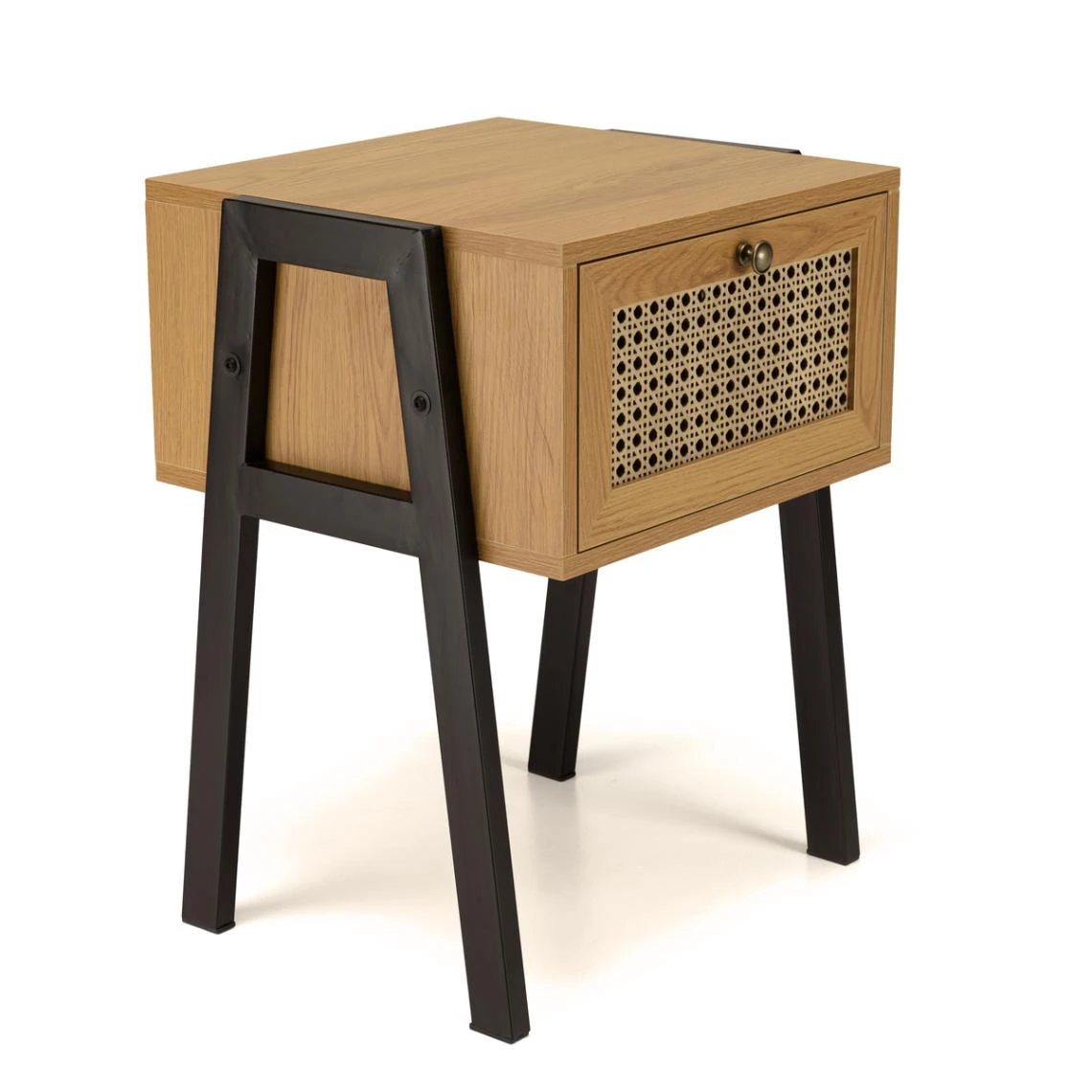 MACABANE Chevet Marron 1 Tiroir Effet Cannage Pieds Inclinés Métal CHARLIE 5 MACABANE Chevet Marron 1 Tiroir Effet Cannage Pieds Inclinés Métal CHARLIE – Image 5