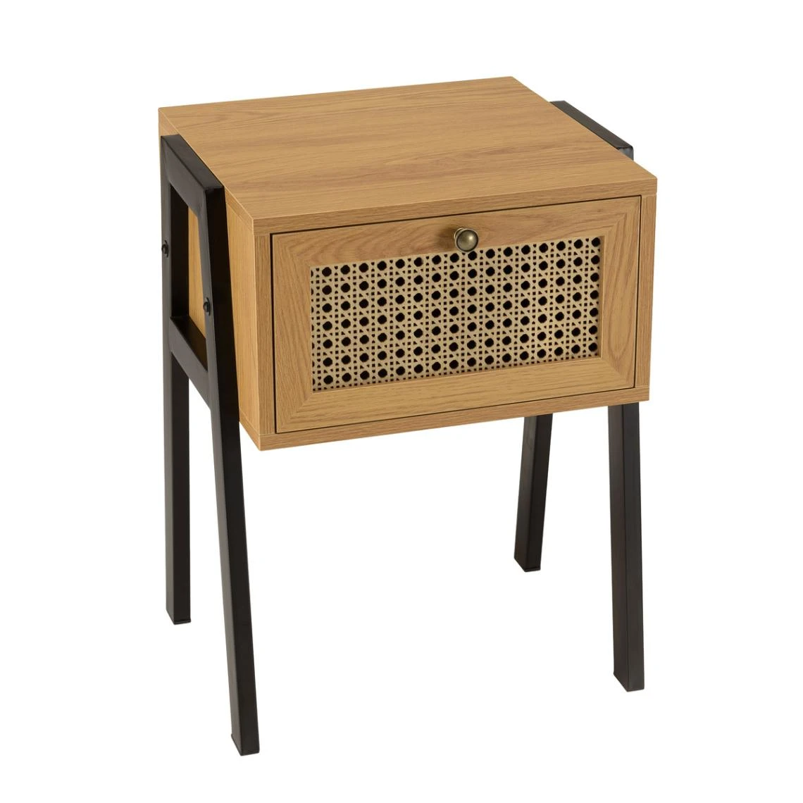 MACABANE Chevet Marron 1 Tiroir Effet Cannage Pieds Inclinés Métal CHARLIE 6 MACABANE Chevet Marron 1 Tiroir Effet Cannage Pieds Inclinés Métal CHARLIE – Image 6