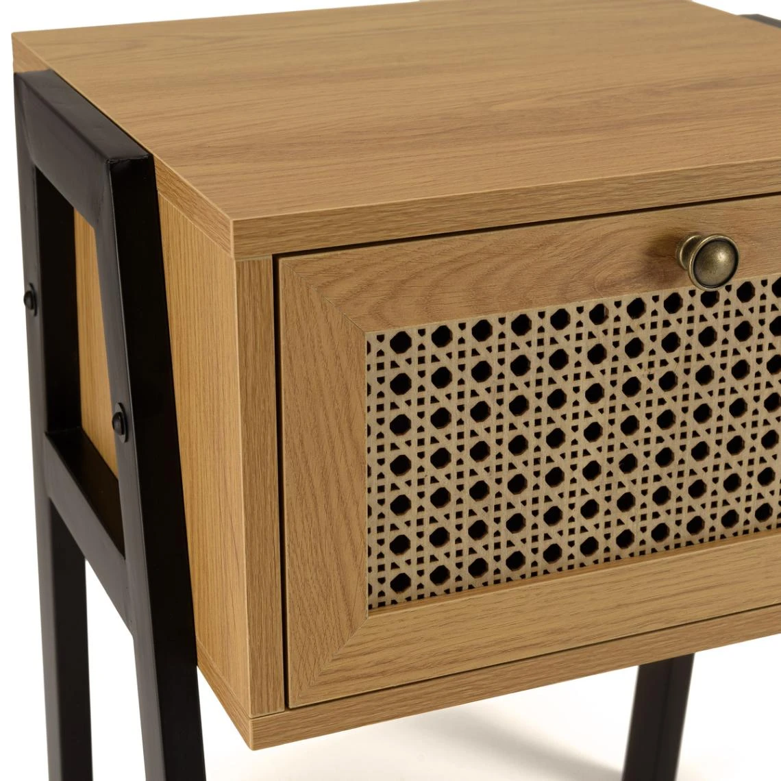 MACABANE Chevet Marron 1 Tiroir Effet Cannage Pieds Inclinés Métal CHARLIE 7 MACABANE Chevet Marron 1 Tiroir Effet Cannage Pieds Inclinés Métal CHARLIE – Image 7