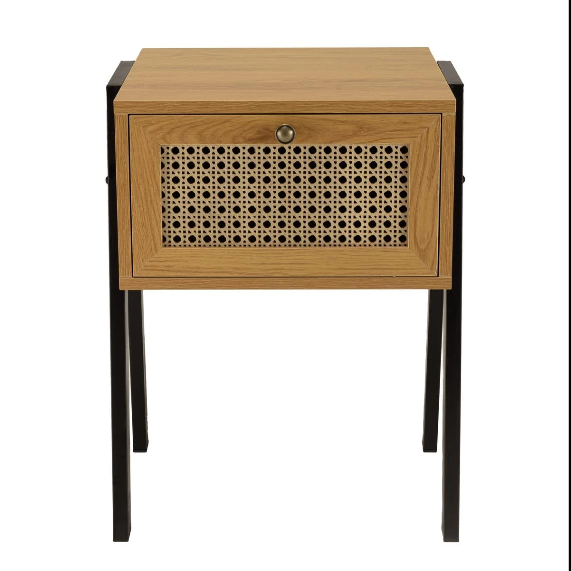 MACABANE Chevet Marron 1 Tiroir Effet Cannage Pieds Inclinés Métal CHARLIE 3 MACABANE Chevet Marron 1 Tiroir Effet Cannage Pieds Inclinés Métal CHARLIE – Image 3